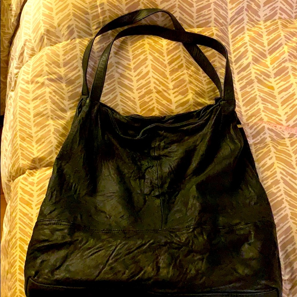 Black tumbled leather tote Gap